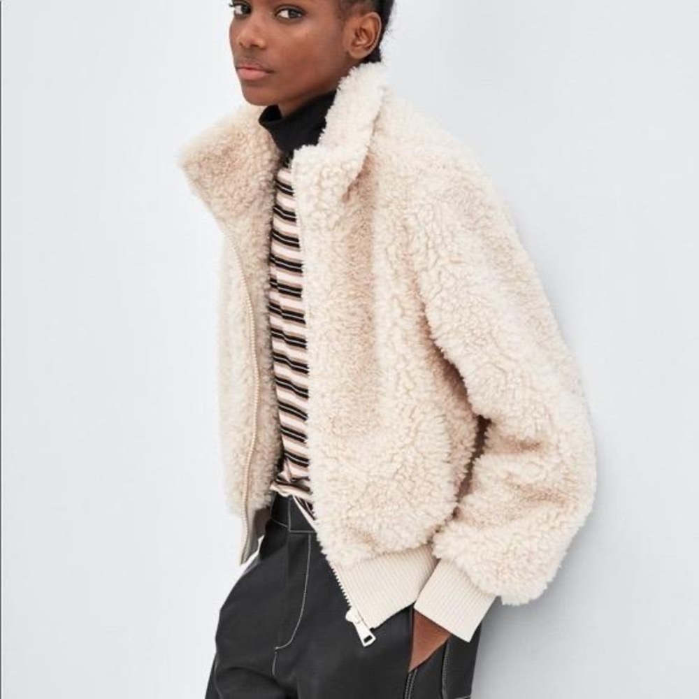 NWT Zara Black Fleece Sherpa Bomber High Collar SZ SMALL - Picture 12 of 13